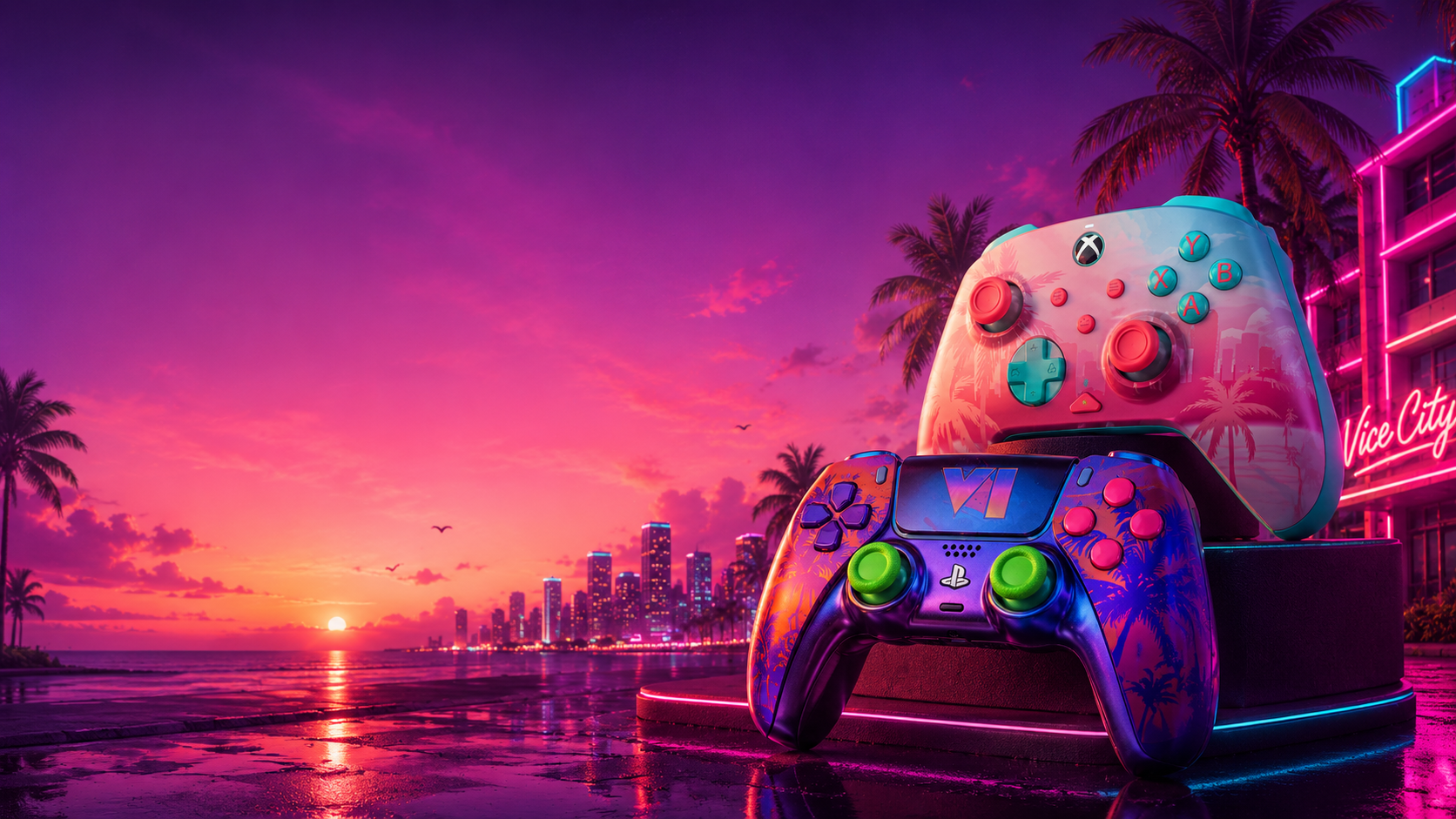 Vice City themed controller hero image